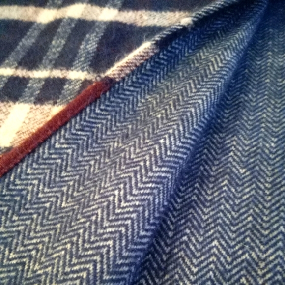 PONCHO - Plaid Soft Blanket Poncho in Red, White, and Blue with Tassles - Picture 8 of 9